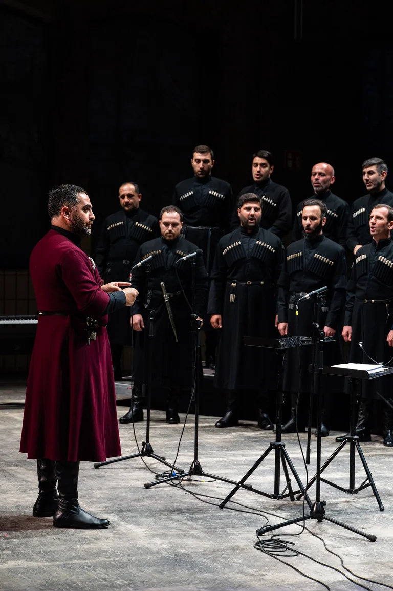 The male choir Georgian Voices, Georgian State Chamber Choir
(Trinity Cathedral Choir)at a performance with conductor Giorgi Donadze.