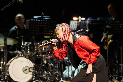 D • I • E, Anika Rutkofsky. On the microphone: Catnapp. In the back: Steamboat Switzerland.