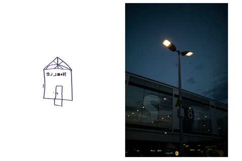 Collage, left: A drawing Noelle made when she was still a kid. Right: the Ostkreuz station in Berlin, platform 8. Here Noelle met the man who later raped her and strangled her to death for at least six minutes.
